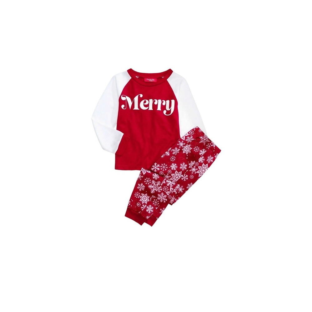 Family Pajama Kids Unisex Size XS 4-5‎ Merry Snowflake Red 2PC PJ Set Christmas